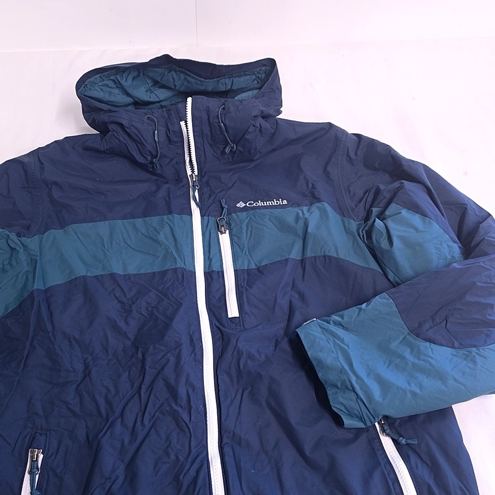 Columbia Jacket Mens M Blue Thermal Hooded Colorblock Full Zip Outdoor Hiking